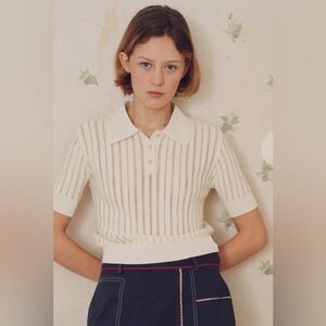 NWOT Sally Open work polo by Le Mont St. Michel in CORAL